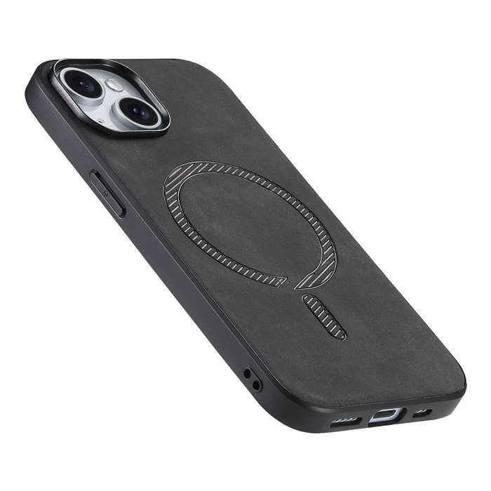For iPhone 12 Pro Solid Color Retro Magsafe PU Back Cover Phone Case(Black)