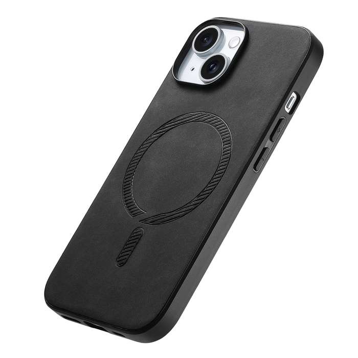 For iPhone 12 Pro Solid Color Retro Magsafe PU Back Cover Phone Case(Black)