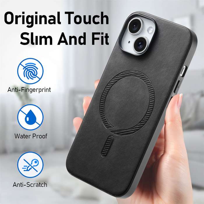 For iPhone 12 Pro Solid Color Retro Magsafe PU Back Cover Phone Case(Black)