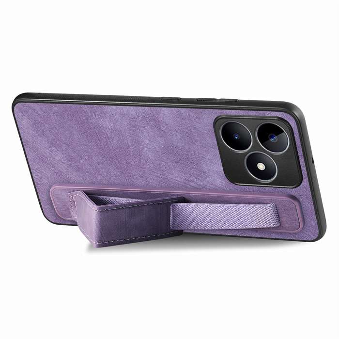 For Realme C21 Retro Wristband Holder Leather Back Phone Case(Purple)