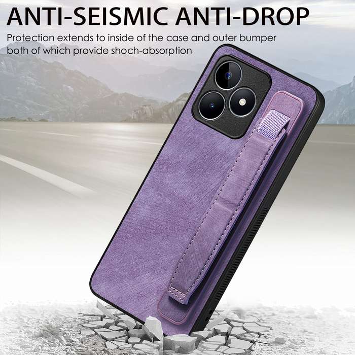 For Realme C21 Retro Wristband Holder Leather Back Phone Case(Purple)