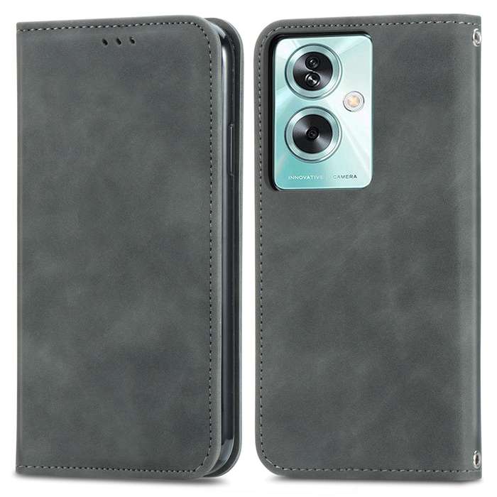 For OPPO A2  5G Retro Skin Feel Magnetic Flip Leather Phone Case(Grey)