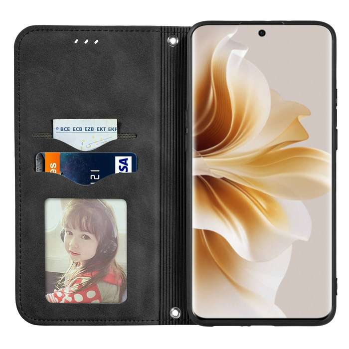 For OPPO Reno11 Pro 5G EU Retro Skin Feel Magnetic Flip Leather Phone Case(Black)