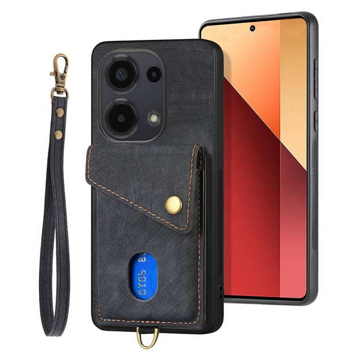 For Xiaomi Redmi Note 13 Pro 4G Retro Card Wallet Fold Leather Phone Case with Strap(Black)