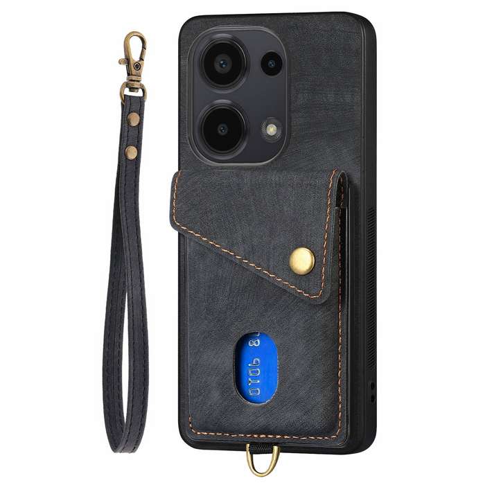 For Xiaomi Redmi Note 13 Pro 4G Retro Card Wallet Fold Leather Phone Case with Strap(Black)