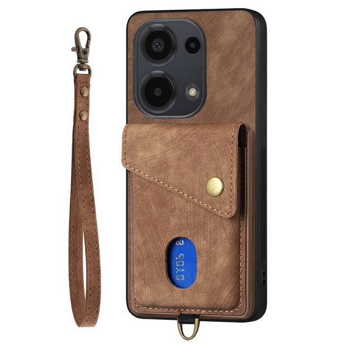 For Xiaomi Redmi Note 13 Pro 4G Retro Card Wallet Fold Leather Phone Case with Strap(Brown)