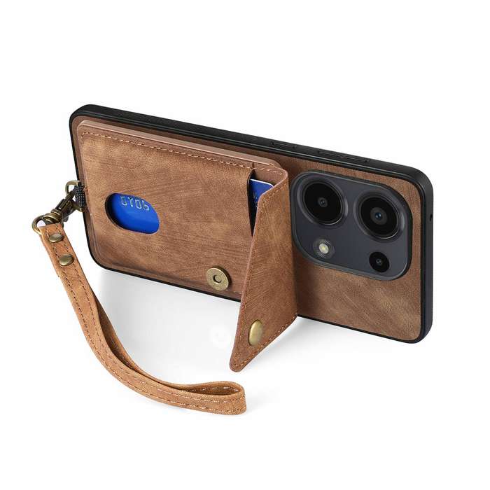 For Xiaomi Redmi Note 13 Pro 4G Retro Card Wallet Fold Leather Phone Case with Strap(Brown)