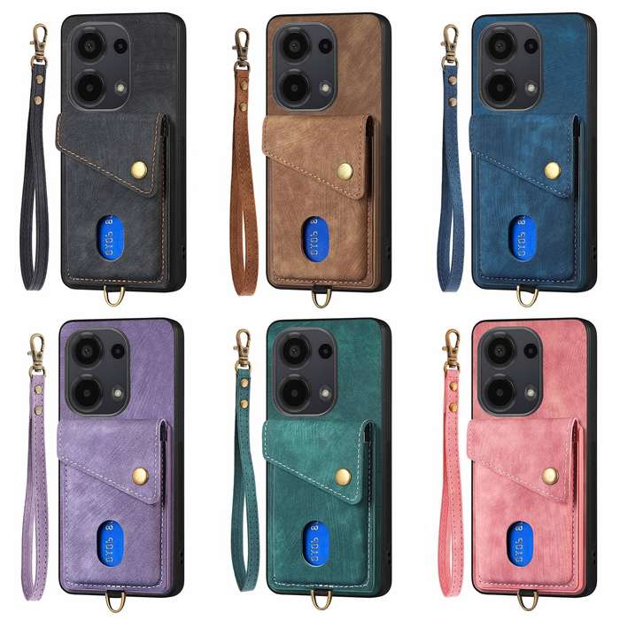 For Xiaomi Redmi Note 13 Pro 4G Retro Card Wallet Fold Leather Phone Case with Strap(Brown)