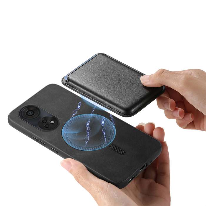 For OPPO Find X7 5G Retro Magsafe Card Bag PU Back Cover Phone Case(Black)