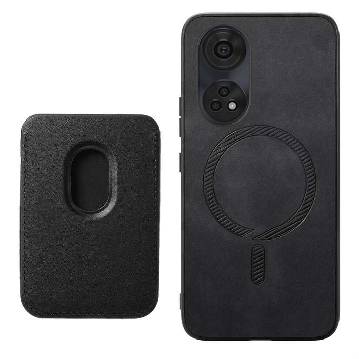 For OPPO Find X7 5G Retro Magsafe Card Bag PU Back Cover Phone Case(Black)