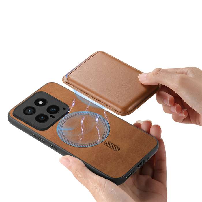 For Xiaomi Redmi Note 12 Turbo Retro Magsafe Card Bag PU Back Cover Phone Case(Brown)