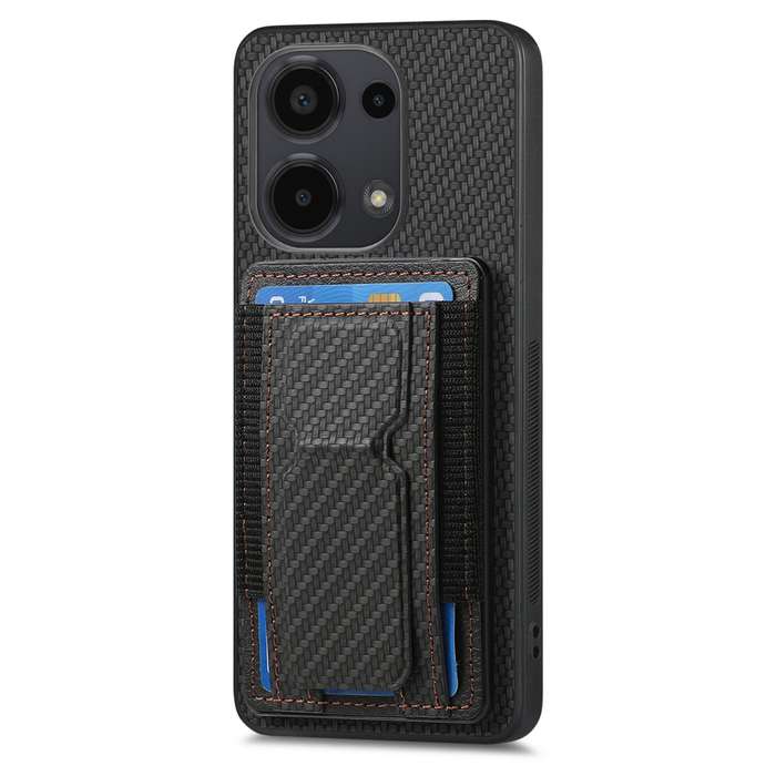 For Xiaomi Poco X4 Pro 5G Carbon Fiber Fold Stand Elastic Card Bag Phone Case(Black)