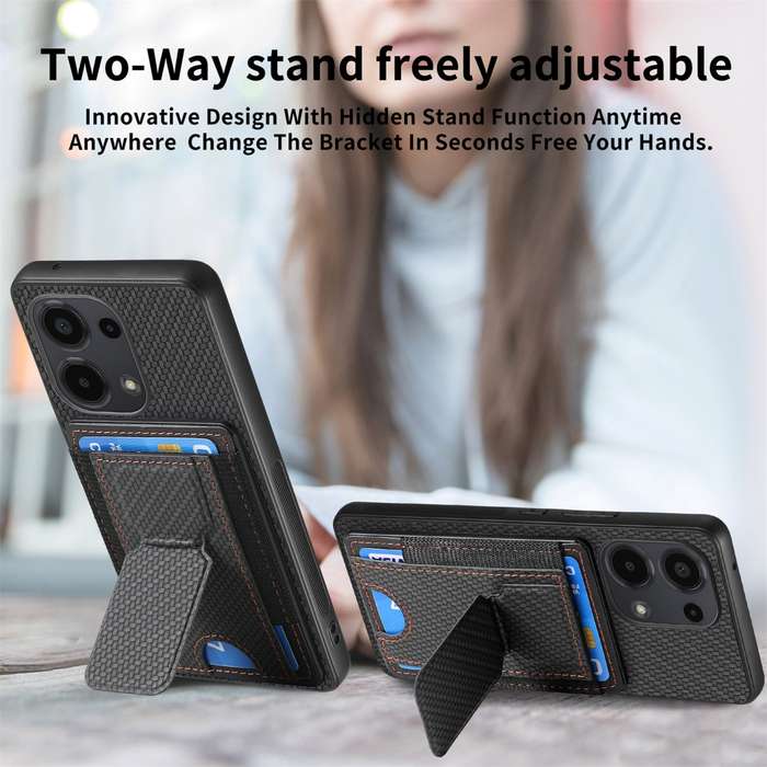 For Xiaomi Poco X4 Pro 5G Carbon Fiber Fold Stand Elastic Card Bag Phone Case(Black)