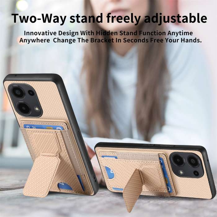 For Xiaomi 12 Pro Carbon Fiber Fold Stand Elastic Card Bag Phone Case(Khaki)