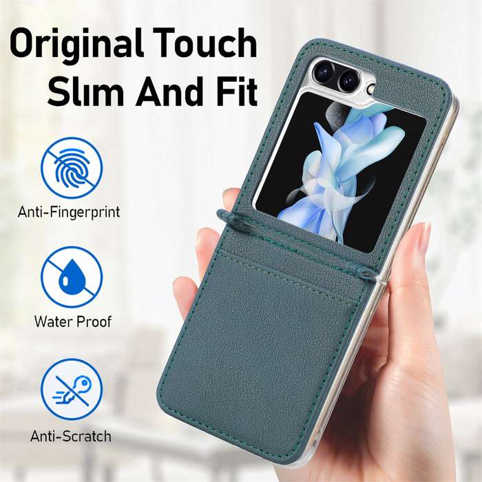 For Samsung Galaxy Z Flip6 5G Litchi Texture PU Card Fold Back Phone Case(Green)