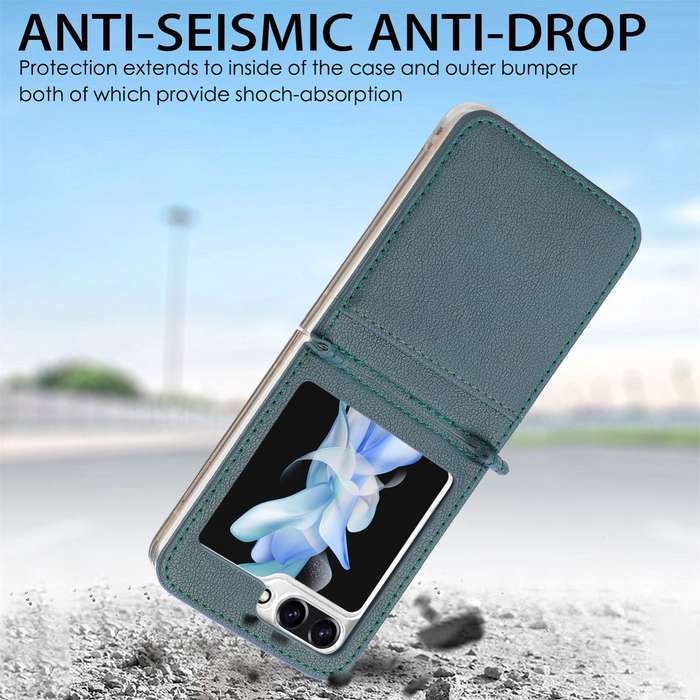 For Samsung Galaxy Z Flip6 5G Litchi Texture PU Card Fold Back Phone Case(Green)