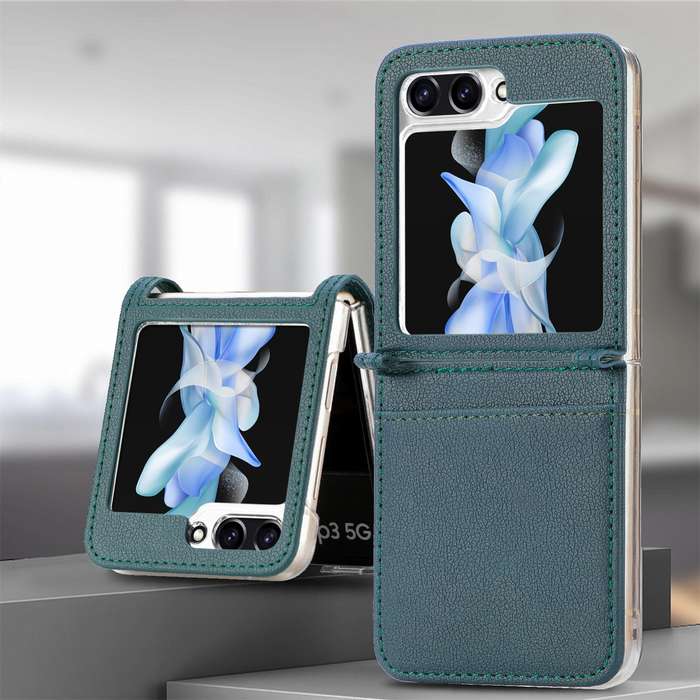 For Samsung Galaxy Z Flip6 5G Litchi Texture PU Card Fold Back Phone Case(Green)