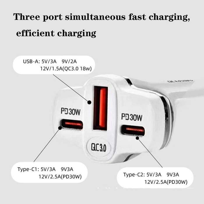 78W PD30W x 2 + QC3.0 USB Multi Port Car Charger(White)