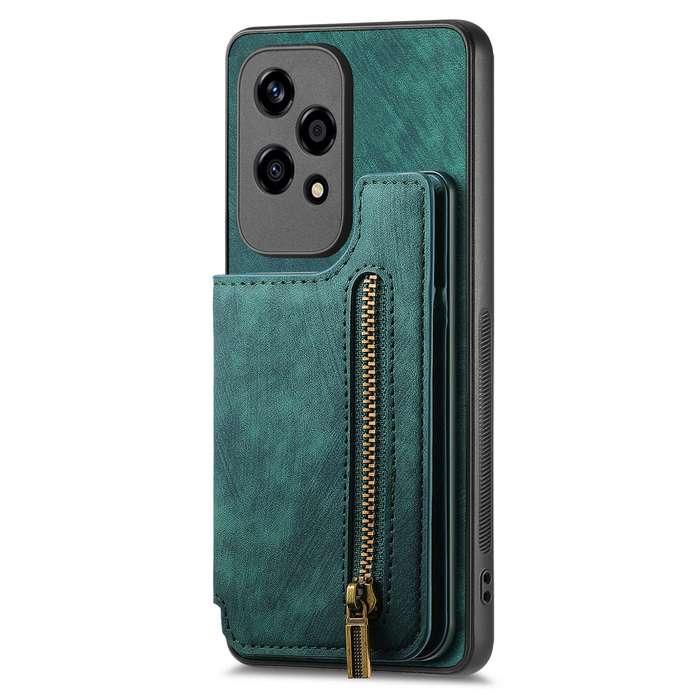 For Honor 70 Retro Leather Zipper Wallet Back Phone Case(Green)