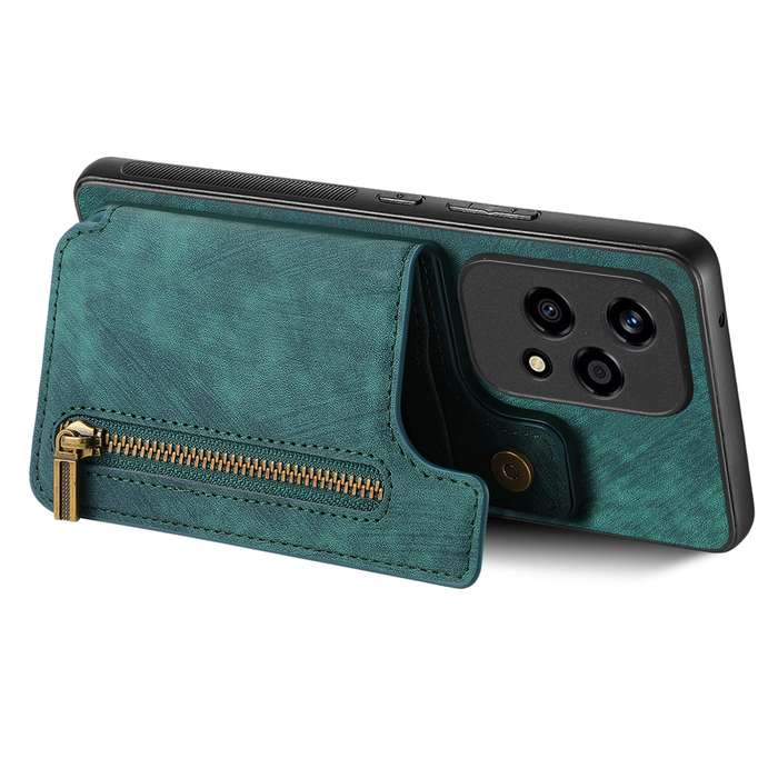For Honor 70 Retro Leather Zipper Wallet Back Phone Case(Green)