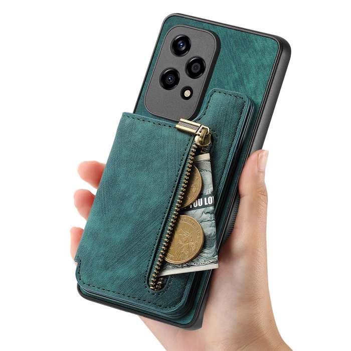 For Honor 70 Retro Leather Zipper Wallet Back Phone Case(Green)