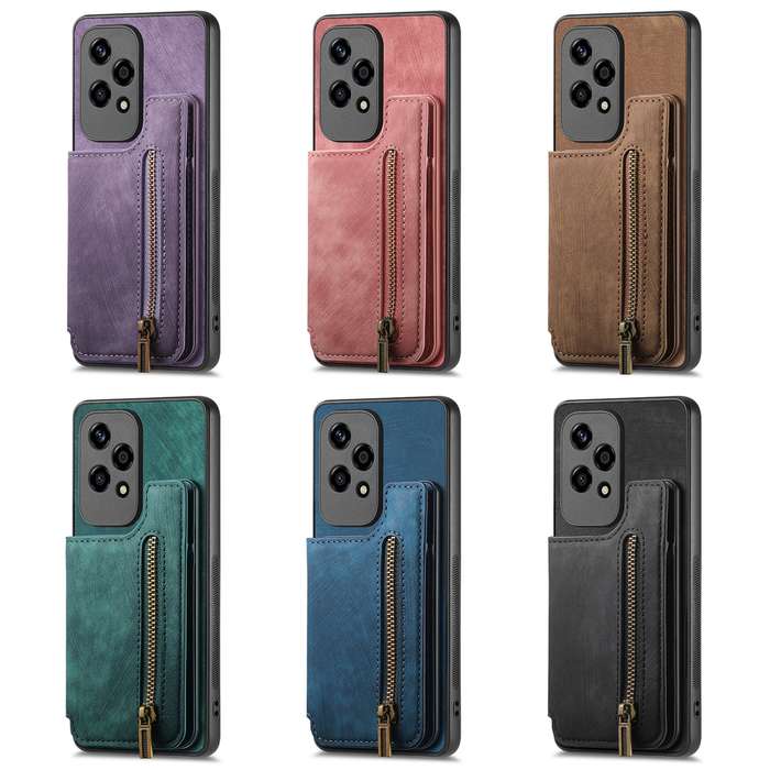 For Honor 70 Retro Leather Zipper Wallet Back Phone Case(Green)