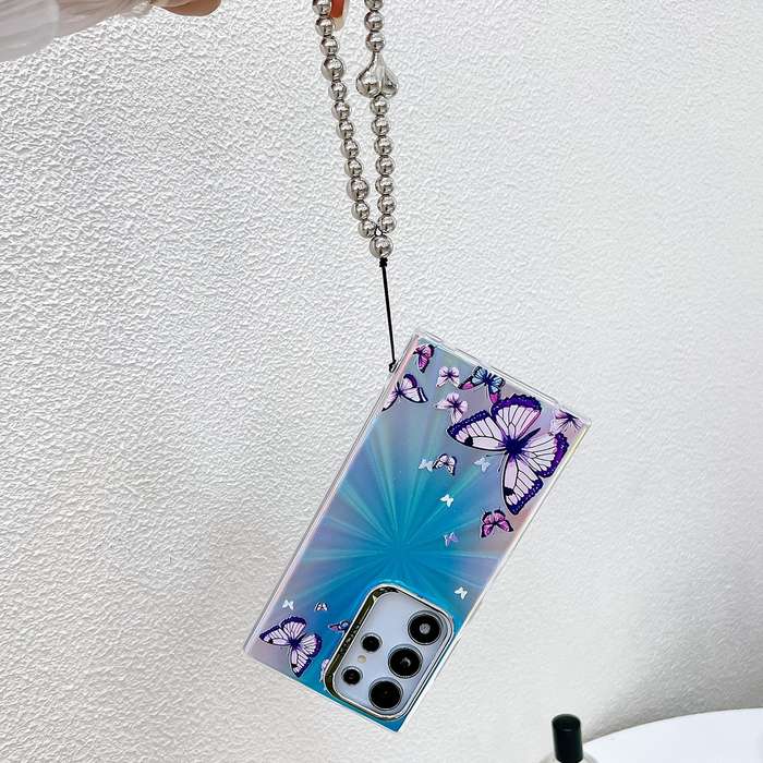 For Samsung Galaxy S23 Ultra 5G Electroplating Laser Butterfly Phone Case with Wrist Strap(Purp