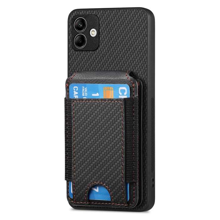 For Samsung Galaxy M32 4G Carbon Fiber Vertical Flip Wallet Stand Phone Case(Black)