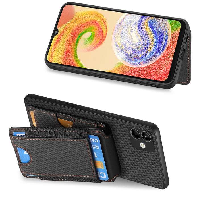 For Samsung Galaxy M32 4G Carbon Fiber Vertical Flip Wallet Stand Phone Case(Black)