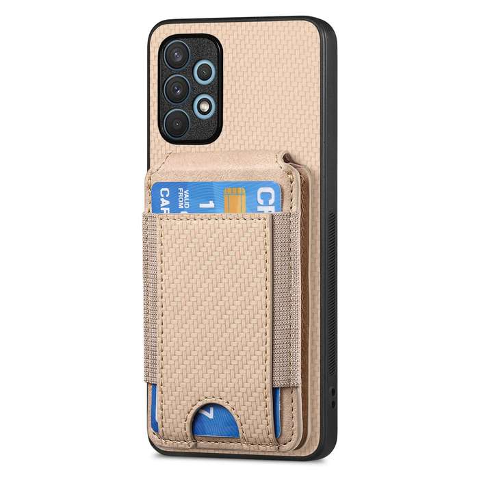 For Samsung Galaxy A32 4G Carbon Fiber Vertical Flip Wallet Stand Phone Case(Khaki)