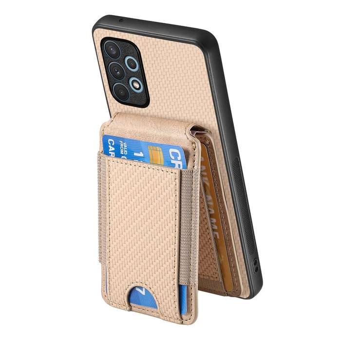 For Samsung Galaxy A32 4G Carbon Fiber Vertical Flip Wallet Stand Phone Case(Khaki)