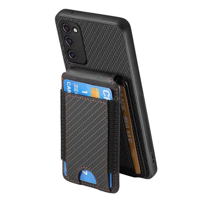 For Samsung Galaxy A21s Carbon Fiber Vertical Flip Wallet Stand Phone Case(Black)