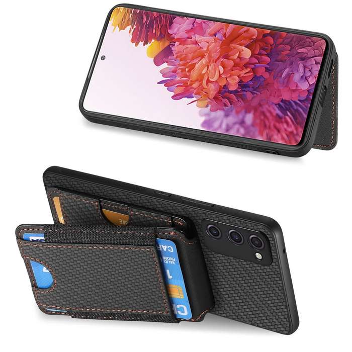 For Samsung Galaxy A21s Carbon Fiber Vertical Flip Wallet Stand Phone Case(Black)