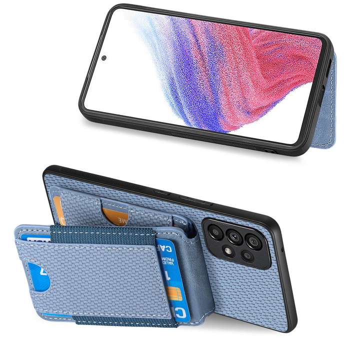 For Samsung Galaxy A72 5G Carbon Fiber Vertical Flip Wallet Stand Phone Case(Blue)