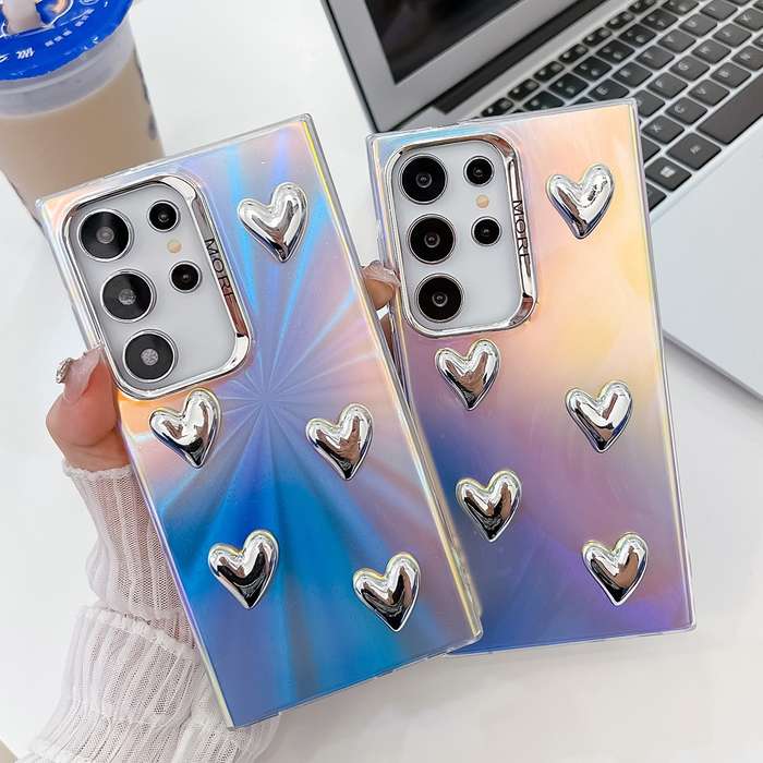 For Samsung Galaxy S24 Ultra 5G Electroplating 5-Heart Laser Texture TPU Phone Case(Feather Yar