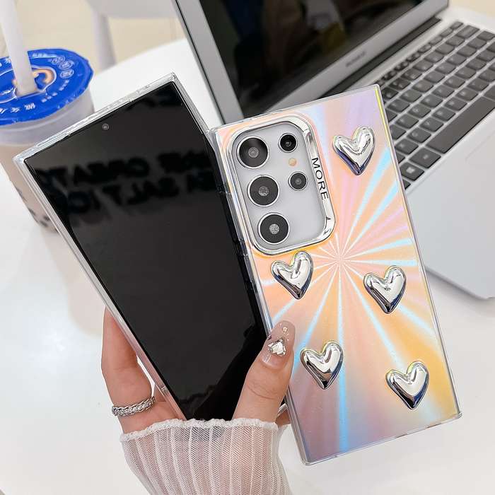 For Samsung Galaxy S24 Ultra 5G Electroplating 5-Heart Laser Texture TPU Phone Case(Feather Yar