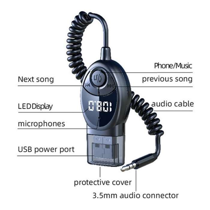 W8 With Telescopic Cable Car Audio Adapter Bluetooth Receiver FM Transmitter