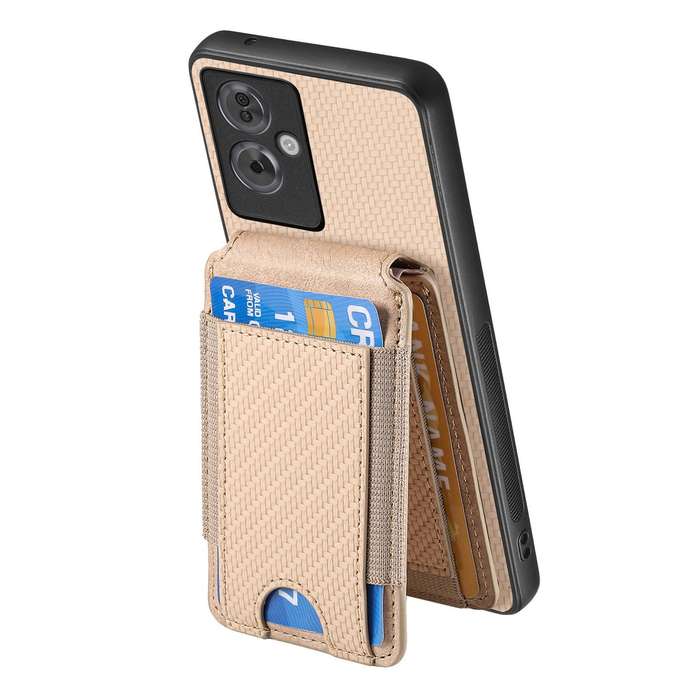 For OPPO Reno7 5G Carbon Fiber Vertical Flip Wallet Stand Phone Case(Khaki)