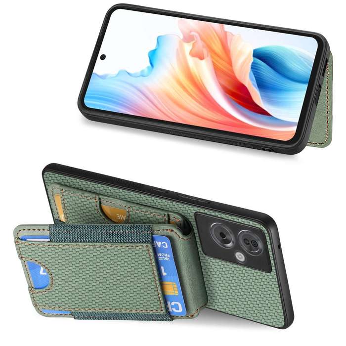 For OPPO A93 5G / A74 5G / A54 5G Carbon Fiber Vertical Flip Wallet Stand Phone Case(Green)