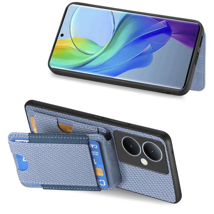 For vivo iQOO 12 Pro Carbon Fiber Vertical Flip Wallet Stand Phone Case(Blue)