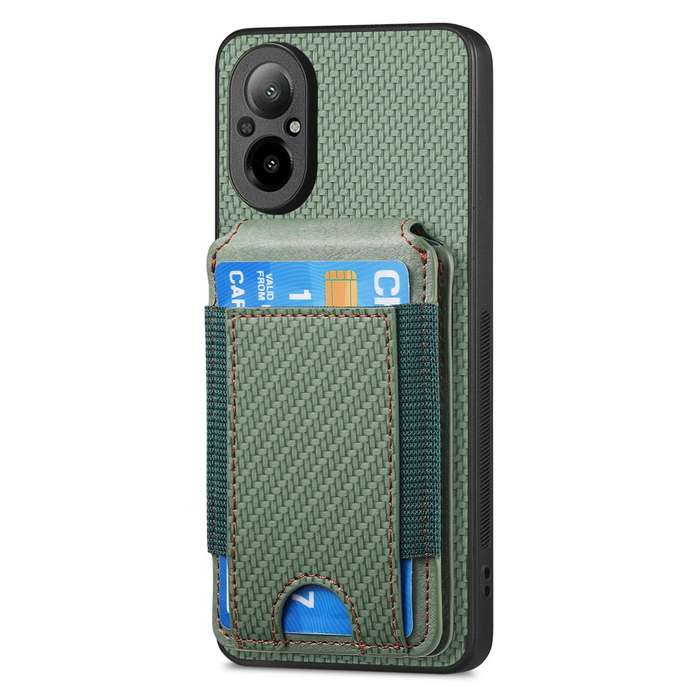For Realme 9 Pro Carbon Fiber Vertical Flip Wallet Stand Phone Case(Green)