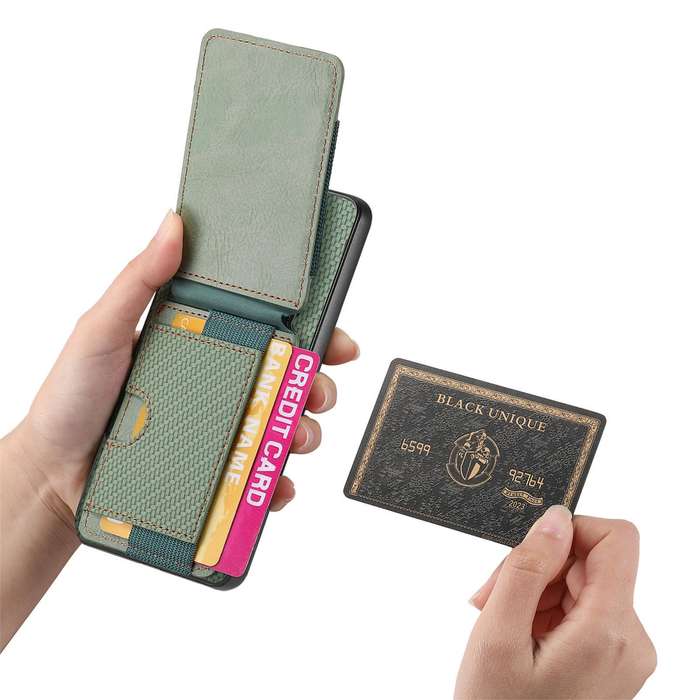 For Realme 9 Pro Carbon Fiber Vertical Flip Wallet Stand Phone Case(Green)