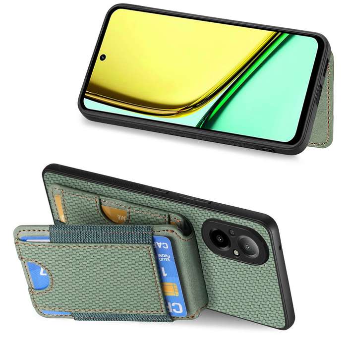 For Realme 9 Pro Carbon Fiber Vertical Flip Wallet Stand Phone Case(Green)