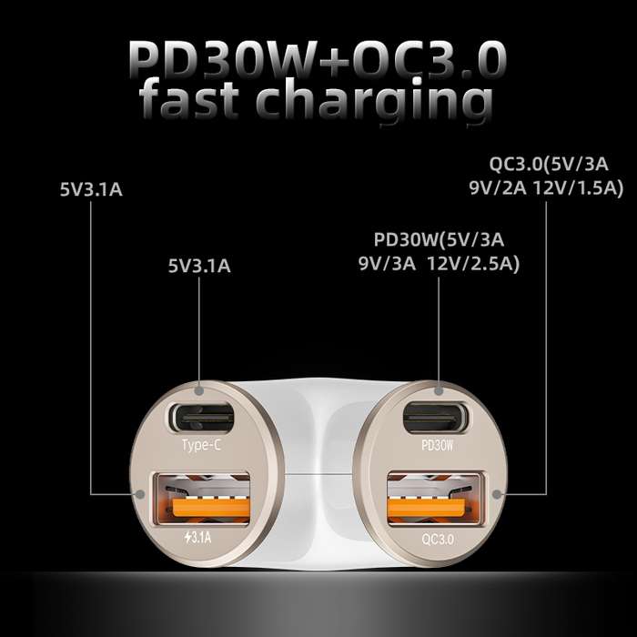 A2 2 USB + 2 Type-C Phone Fast Charging Power Adapter 78W Y-Shaped Car Charger(Black)