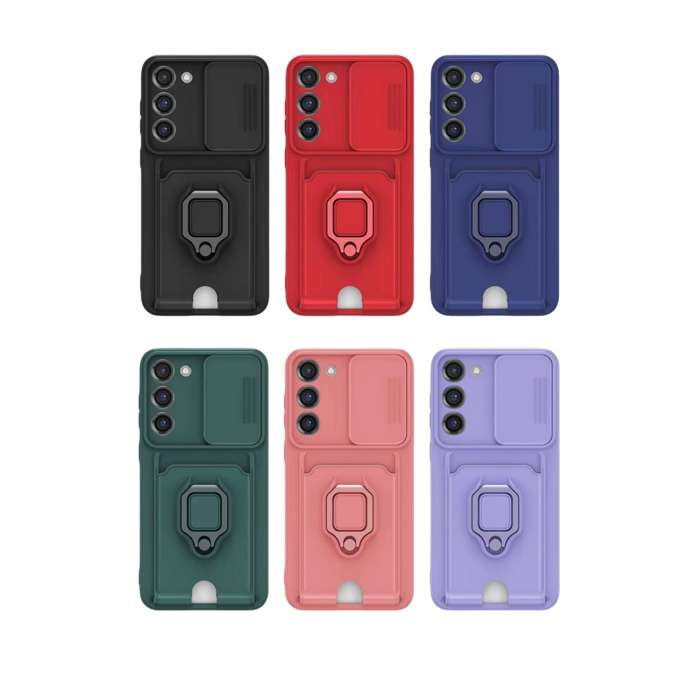For Samsung Galaxy S23 FE 5G Sliding Camshield Magnetic Card Holder Silicone Phone Case(Dark Ni