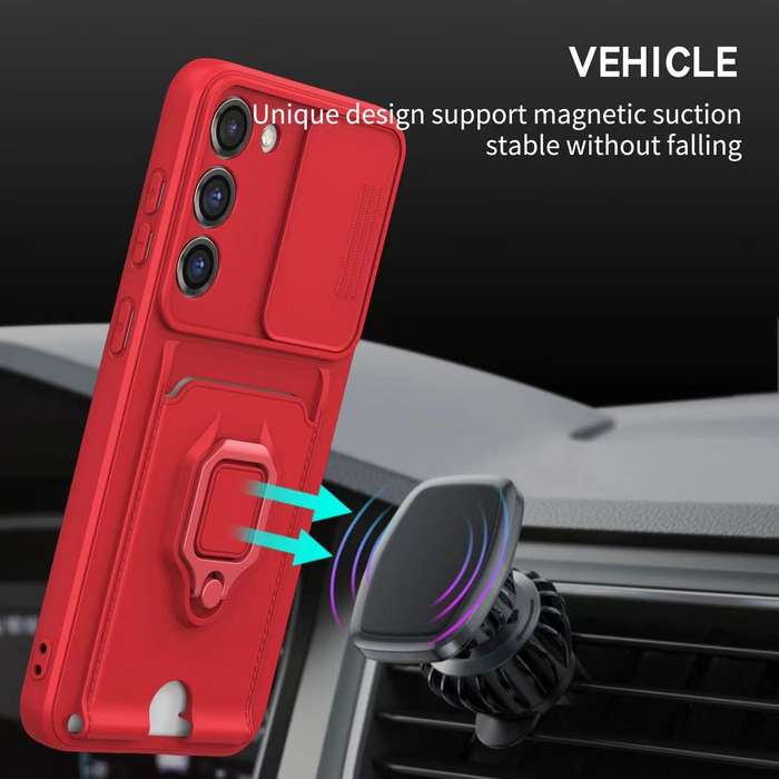 For Samsung Galaxy S23 FE 5G Sliding Camshield Magnetic Card Holder Silicone Phone Case(Dark Ni