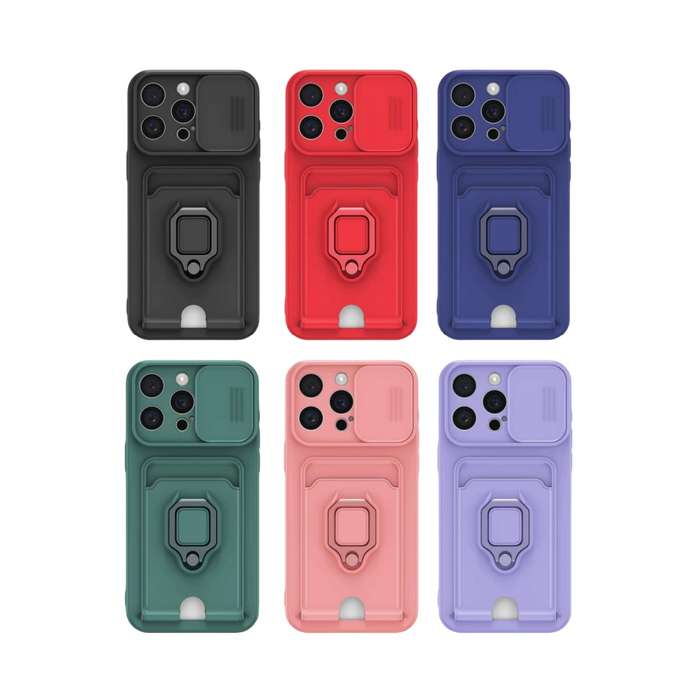 For iPhone 12 Pro Sliding Camshield Magnetic Card Holder Silicone Phone Case(Pink)