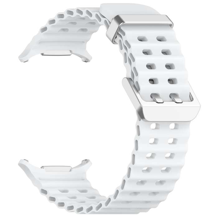 For Samsung Galaxy Watch 7 Ultra 47mm Ocean Hole Dual Buckle Silicone Watch Band(White)