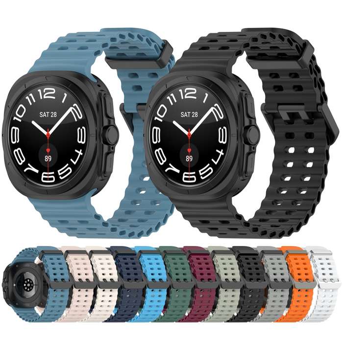 For Samsung Galaxy Watch 7 Ultra 47mm Ocean Hole Dual Buckle Silicone Watch Band(White)