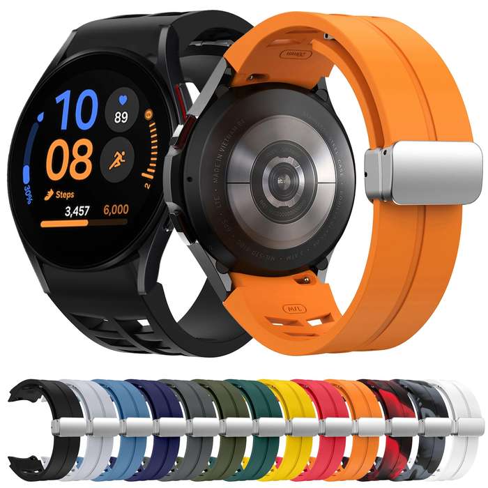 For Samsung Galaxy Watch FE 40mm Richard Magnetic Folding Silver Buckle Silicone Watch Band(Spa